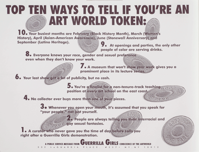 Image of Top ten ways to tell if you're an art world token, 1995.