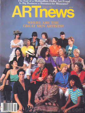October 1980 ARTNews cover: “Where Are the Great Men Artists?”  Elaine de Kooning is in the top row on the right, wearing black.