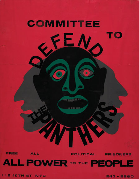 Faith Ringgold, Committee to Defend  the Panthers, 1970; Cut paper poster, 27 5/8 x 21 1/2 in.; (c) Faith Ringold, image Jim Frank, courtesy of Faith Ringgold and ACA Galleries