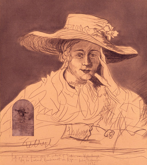 Audrey Niffenegger, Self-Portrait as Rembrandt's Wife, Saskia, 1992; Graphite with Xerox on Bugra paper, 34 x 28 1/2 in.; Collection of Chapman and Cutler, LLP, Chicago; Image courtesy of the artist 