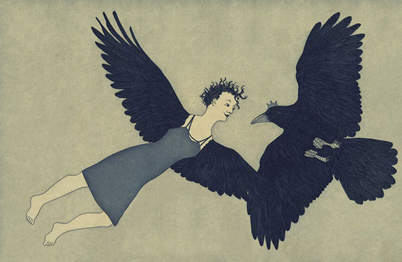 And They Lived Happily Together Ever After, aquatint from artist's book Raven Girl, 2012; Courtesy of the artist