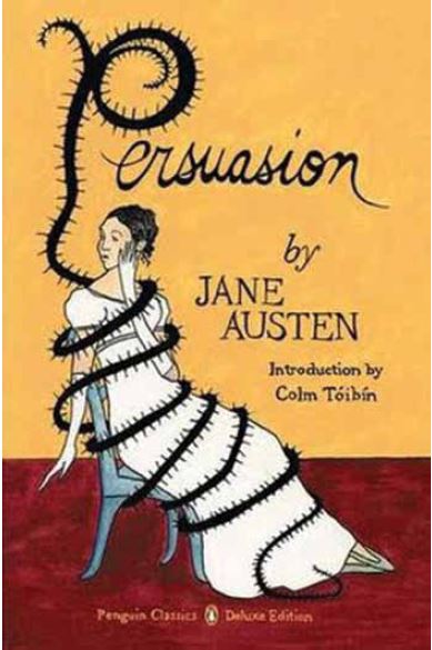 Book cover featuring a woman on a chair and the title "Persuasion."