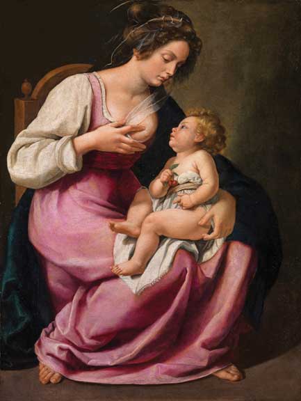 Madonna and Child Religious Italian Painting Breastfeeding 17th Century  Baroque