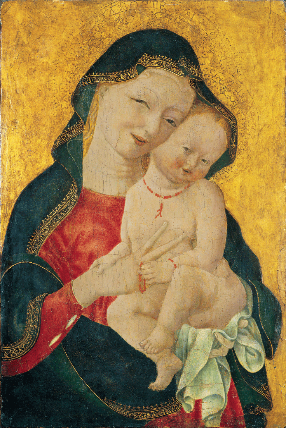 Master of the Winking Eyes (act. Ferrara, ca. 1450–1470), Madonna and Child (Madonna col Bambino), ca. 1450; Tempera and gold on wood panel, 23 1/8 × 15 1/4 in.; Grimaldi Fava Collection