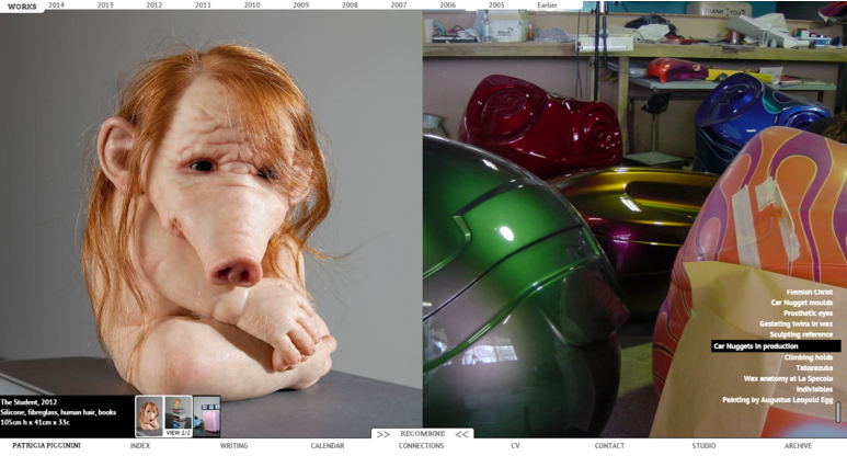 Screenshot of an artist website depicting two photographs of artworks.
