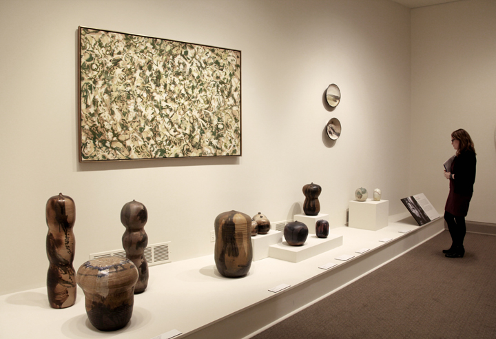 Installation view of Takaezu’s ceramics in Pathmakers