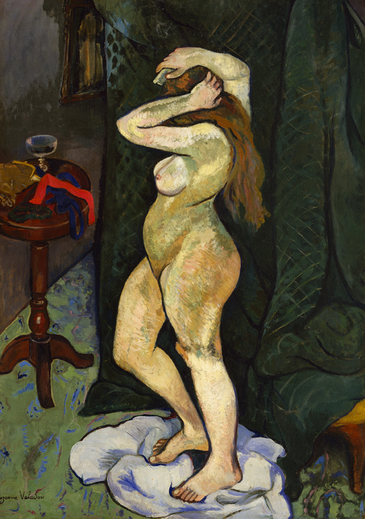 Suzanne Valadon, Nude Arranging Her Hair, ca. 1916; Oil on canvas board, 41 ¼ x 29 ⅝ in.; Gift of Wallace and Wilhelmina Holladay