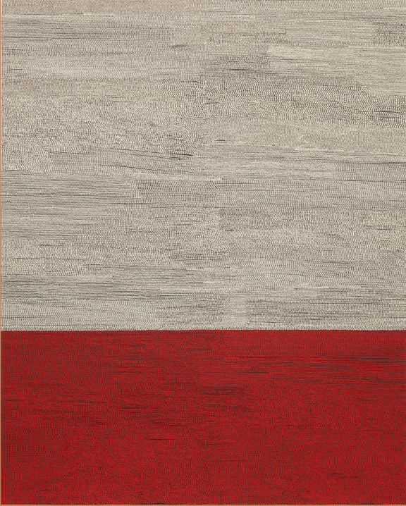A beige and red painting. The beige block takes up the three quarters of the painting, the red takes up the lower quarter. 