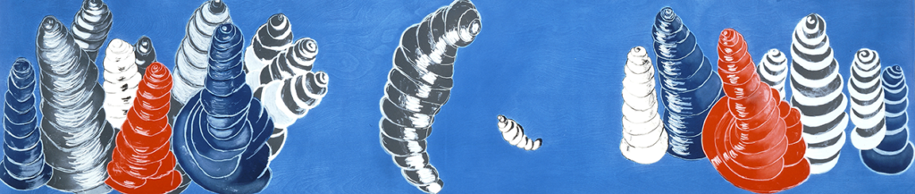 Louise Bourgeois, The Song of the Blacks and the Blues, 1996; Lithograph, woodcut, with hand-coloring on paper, 21 5/16 x 96 in.; National Museum of Women in the Arts, Museum purchase: Members' Acquisition Fund; Art © Louise Bourgeois Trust/Licensed by VAGA, New York, NY