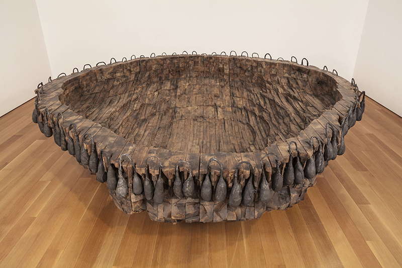 Ursula von Rydingsvard, Ocean Floor, 1996; Cedar, graphite, and cow intestines, 3 x 13 x 11 ft.; © Ursula von Rydingsvard, Courtesy of Galerie Lelong & Co