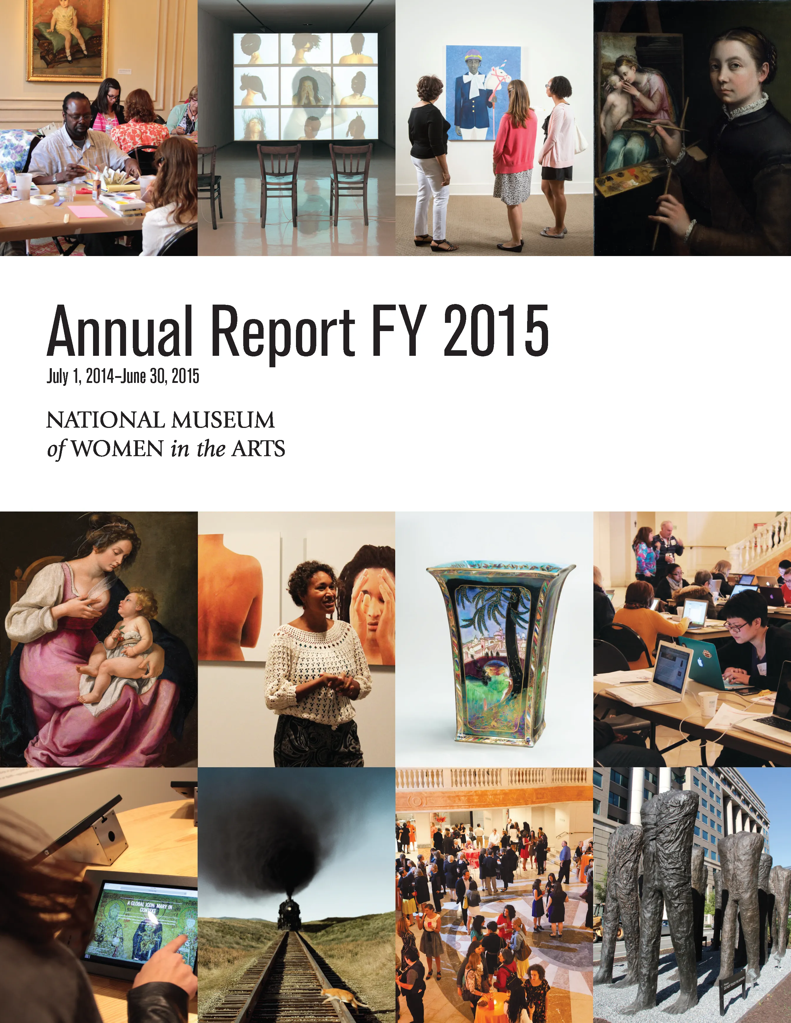 Cover of the 2015 annual report shows 12 tiled images along with the text 'Annual Report FY2015, July 1, 2014–June 30, 2015