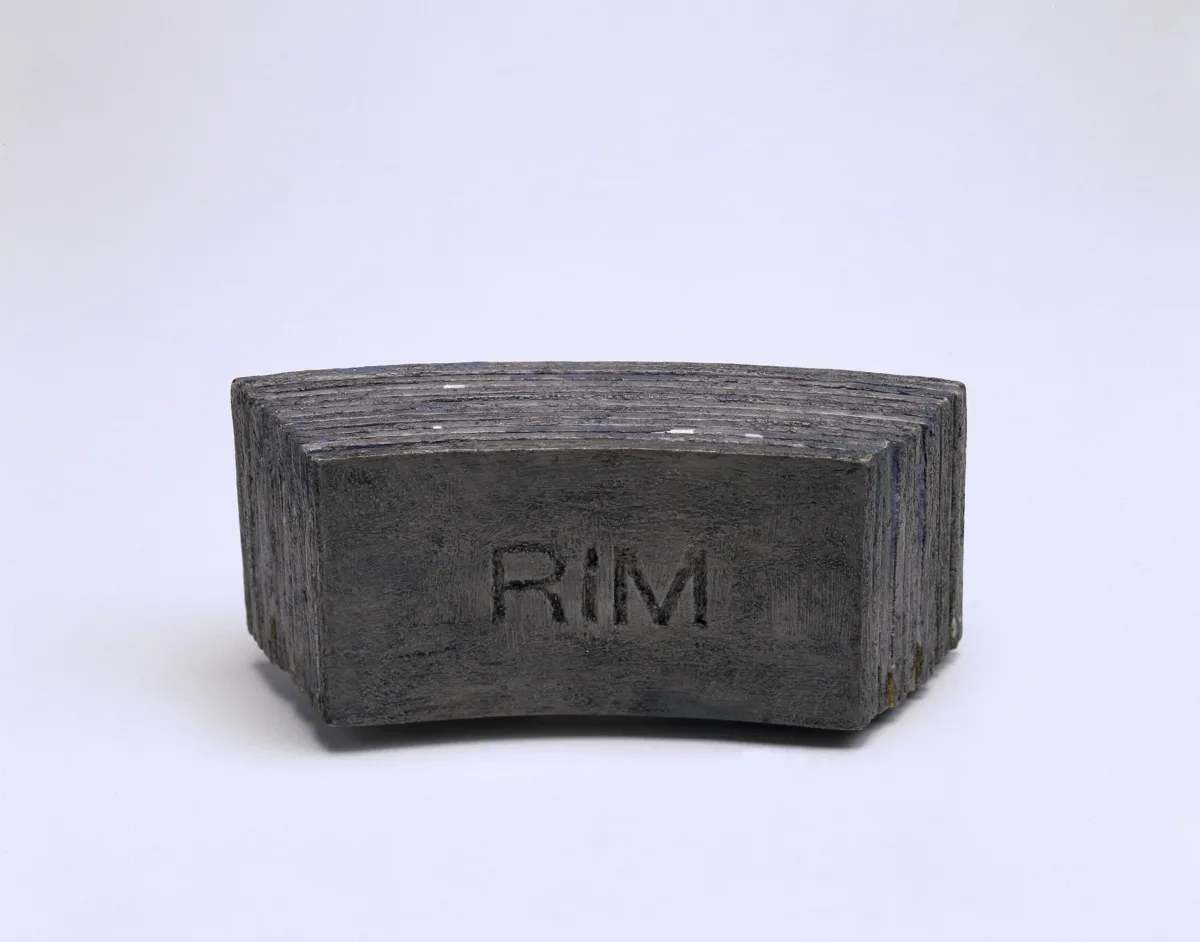 A closed view of Susan Goethel Campbell's artists' book "RIM," which resembles a mental block.