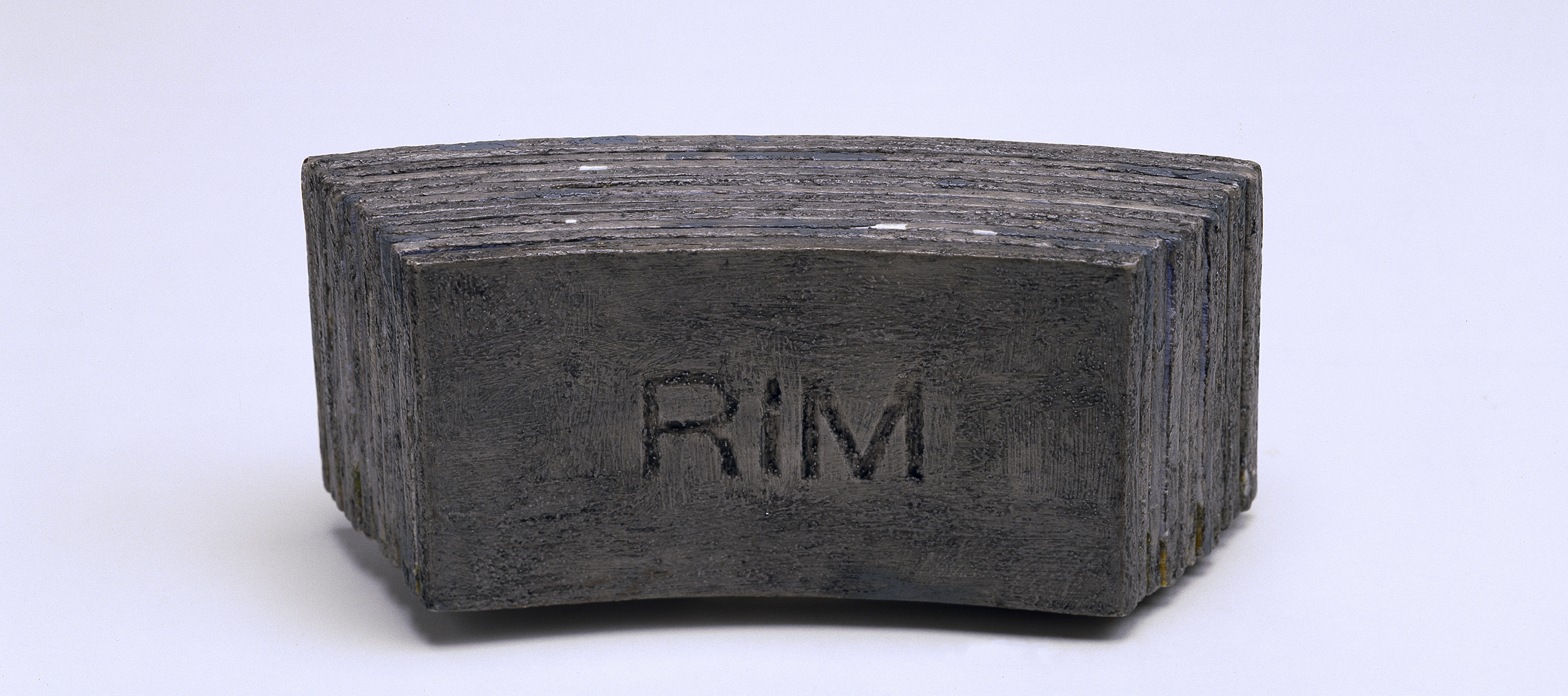 A closed view of Susan Goethel Campbell's artists' book "RIM," which resembles a mental block.