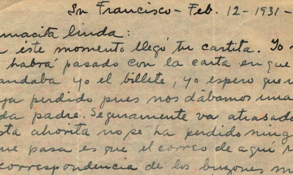 A letter, opening with "Mamacita Linda," written in dark ink on a yellowed sheet of paper.