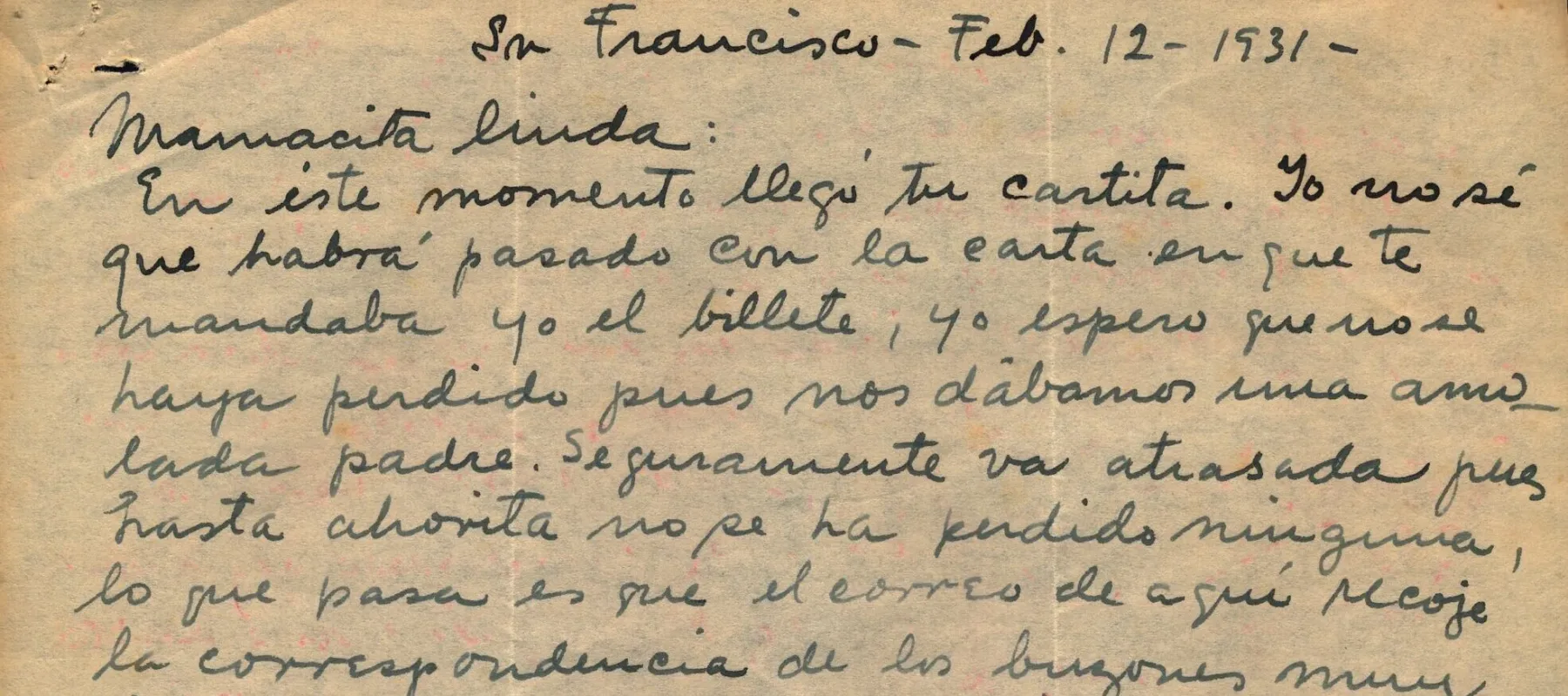 A letter, opening with "Mamacita Linda," written in dark ink on a yellowed sheet of paper.