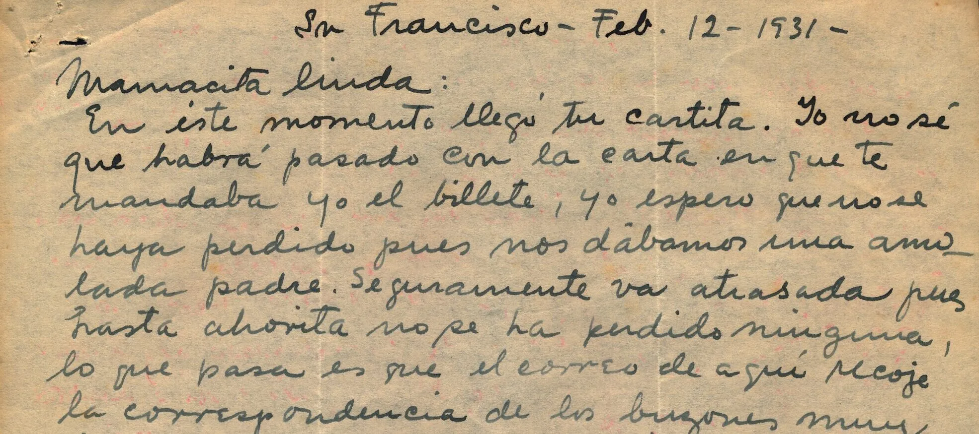 A letter, opening with "Mamacita Linda," written in dark ink on a yellowed sheet of paper.