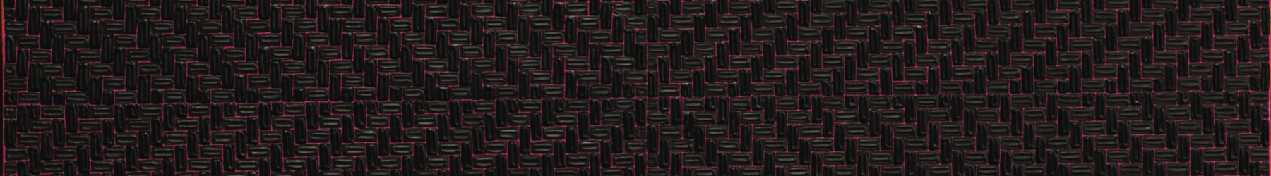 A vertical rectangle with a dense, textile-like pattern is divided into quadrants. Evenly sized, lozenge-shaped dark brushstrokes radiate out diagonally from a center point, nearly hiding a bright pink ground.