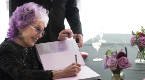 Judy Chicago at signing books.