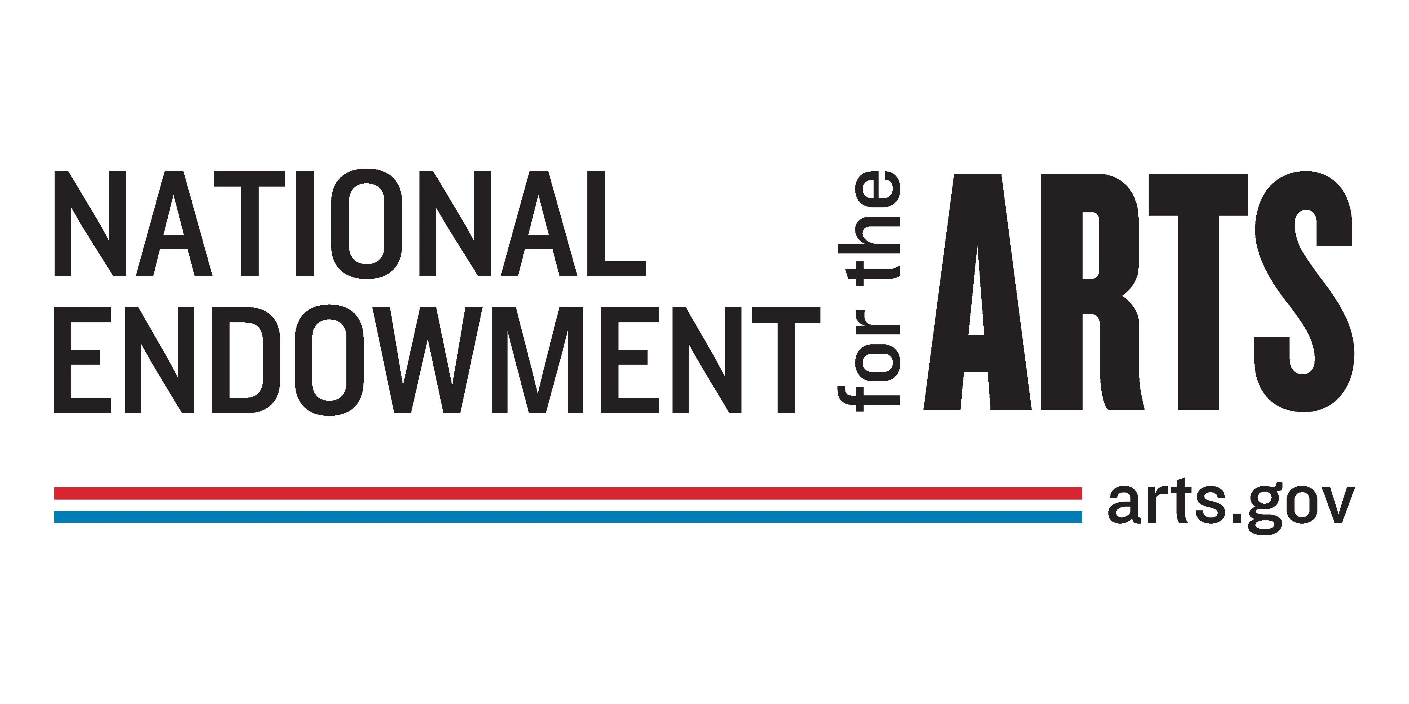 Logo: "National Endowment for the Arts" written in black on a white background, with a rainbow underline and "arts.gov" underneath the bold text.