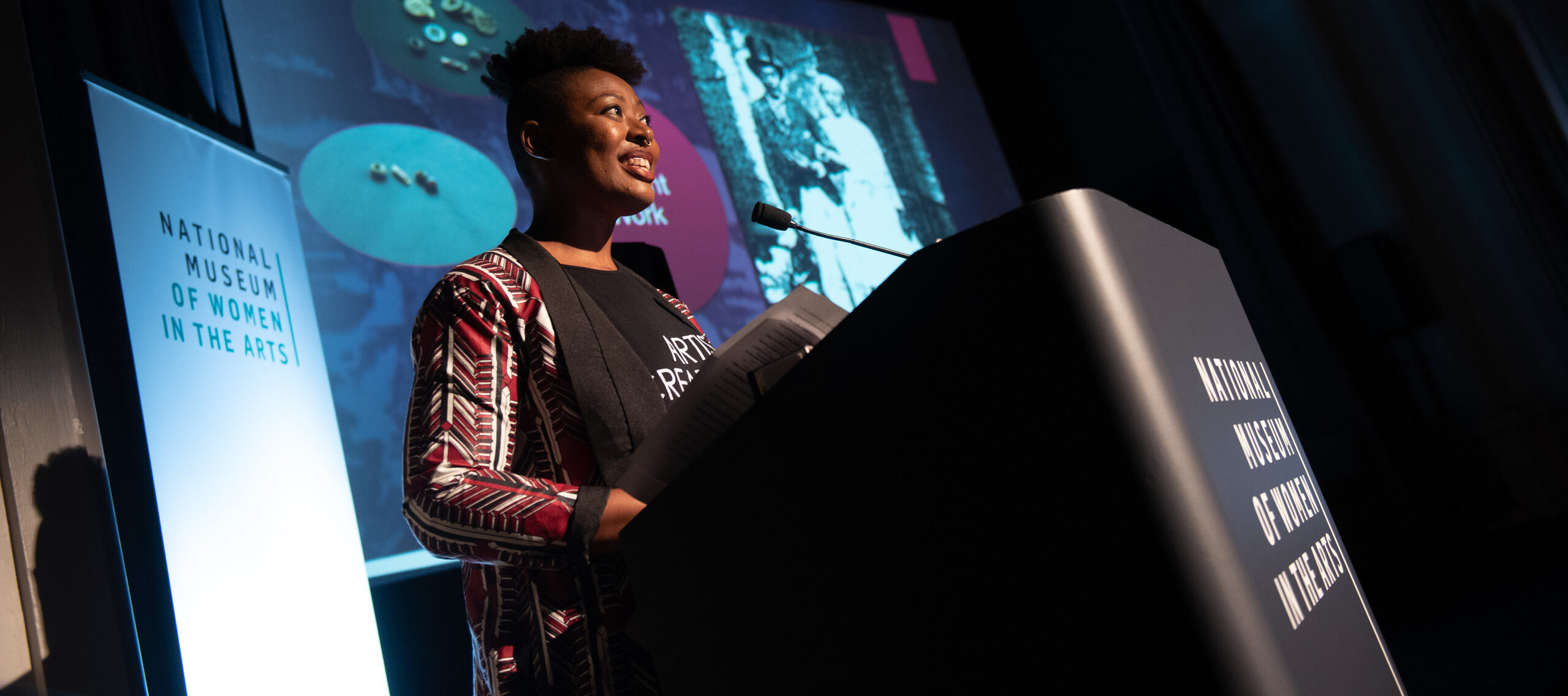 Ayana Omilade Flewellen speaking at NMWA; Photo by Kea Taylor