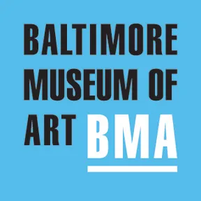 Logo featuring a blue square with black, bold, all capital letters text: "Baltimore Museum of Art" with "BMA" written and underlined in white.