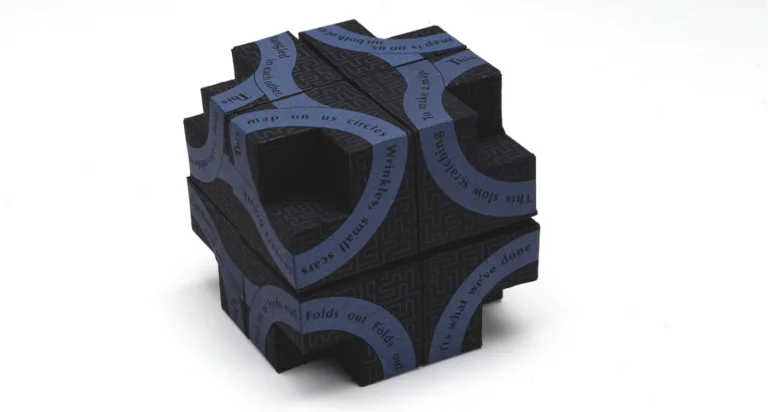 Linda Smith, Inside Chance, 2000; Polymer relief and engraving on Somerset Velvet paper, cotton paper and board, 4 1/8 x 4 1/8 x 4 1/8 in.; National Museum of Women in the Arts, Museum purchase: Members' Acquisition Fund; © Linda Smith
