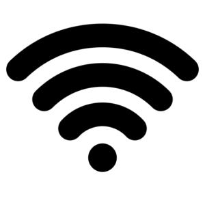Graphic depiction of a sound wave - three increasingly longer concentric curved lines emanate from a single dot