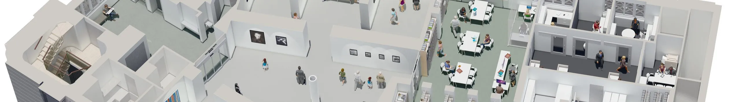 Rendering from above of the Library and Education Center.