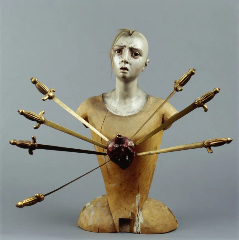 Unknown artist, Our Lady of the Seven Sorrows, 18th century; Polychromed wood, 17 3/4 x 17 3/4 x 9 3/4 in.; Royal Museums of Art and History, Brussels