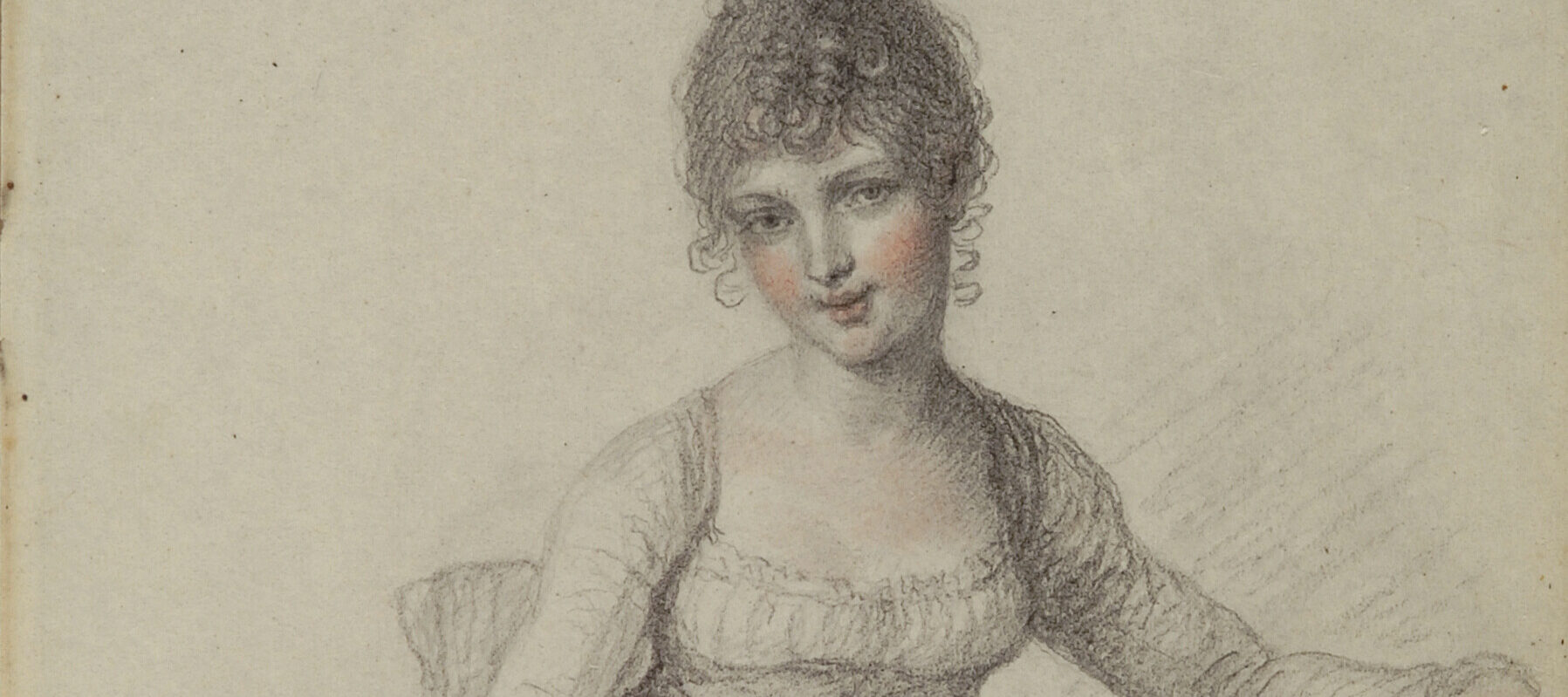 Elisabeth Louise Vigée-LeBrun, Mlle. Elisabeth Tischbein (page 37 from sketchbook, "Sejour en Russie, 1795-1801"), 1795-1801; Graphite and chalk on paper, 7 x 4 3/8 in.; National Museum of Women in the Arts, Gift of Wallace and Wilhelmina Holladay