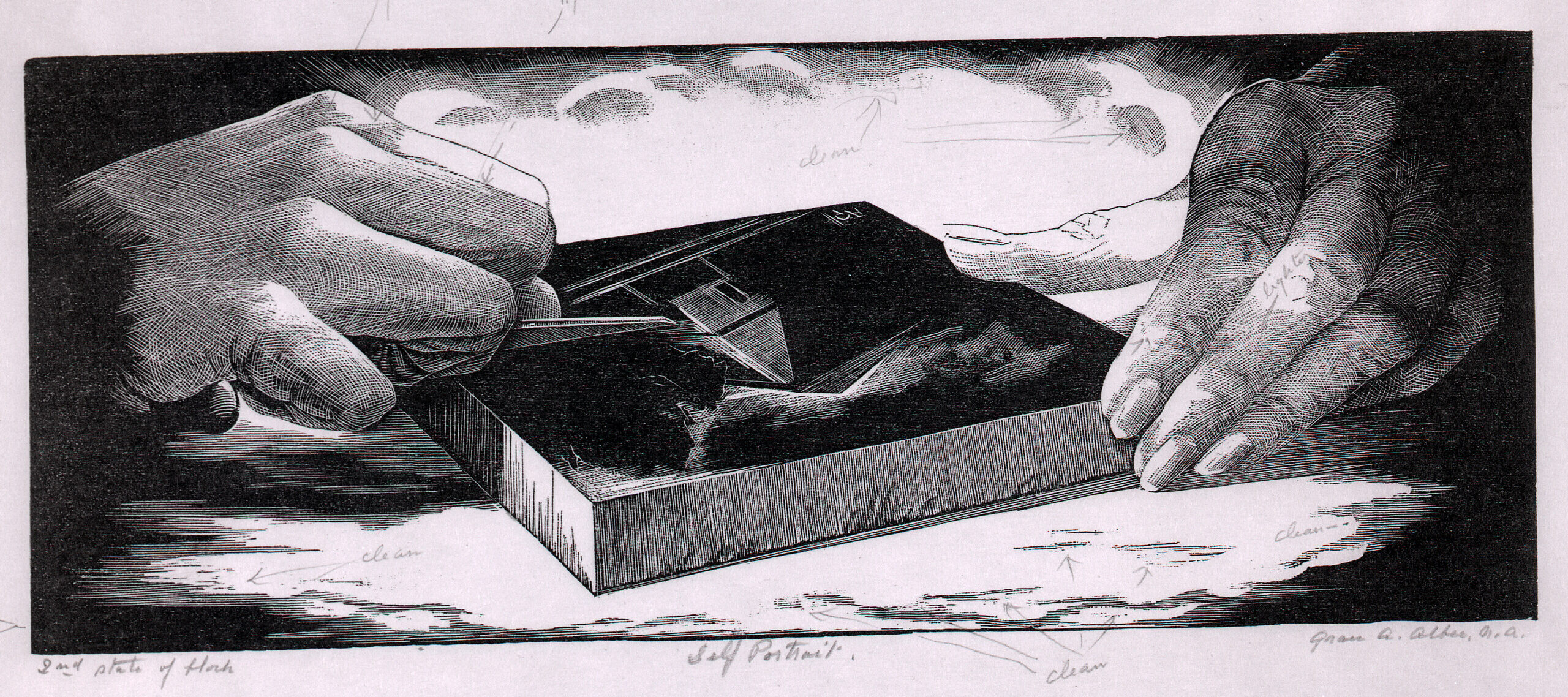 Grace Arnold Albee, <em>Self-Portrait</em>, 1966; Wood engraving on paper, 6 1/2 x 12 1/4 in.; National Museum of Women in the Arts, Gift of P. Frederick Albee; © Grace Arnold Albee