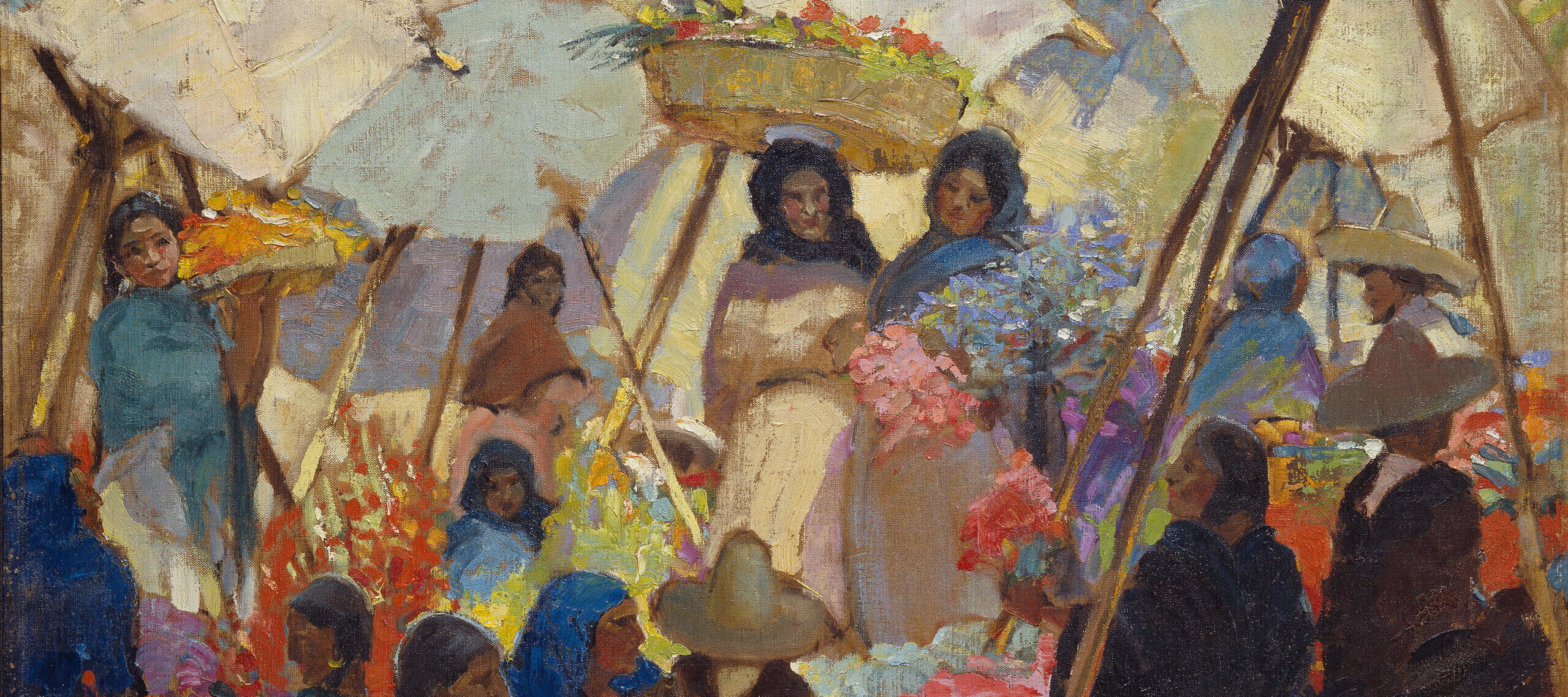 Grace Spaulding John, <em>Parasols for Posies</em>, 1932; Oil on linen, 24 x 38 in.; National Museum of Women in the Arts, Gift of Mrs. Patricia John Keightley, the artist's daughter.