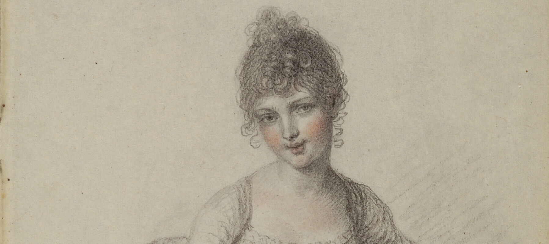Elisabeth Louise Vigée-LeBrun, Mlle. Elisabeth Tischbein (page 37 from sketchbook, "Sejour en Russie, 1795-1801"), 1795-1801; Graphite and chalk on paper, 7 x 4 3/8 in.; National Museum of Women in the Arts, Gift of Wallace and Wilhelmina Holladay