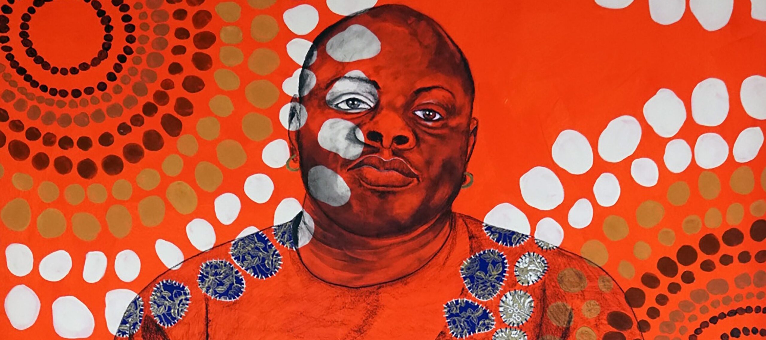 Delita Martin, <em>Believing in Kings</em>, 2018; Acrylic, charcoal, relief printing, decorative papers, hand-stitching, and liquid gold leaf on paper, 71 1/2 x 51 in.; National Museum of Women in the Arts, Museum Purchase, Belinda de Gaudemar Acquisition Fund; Photo by Joshua Asante