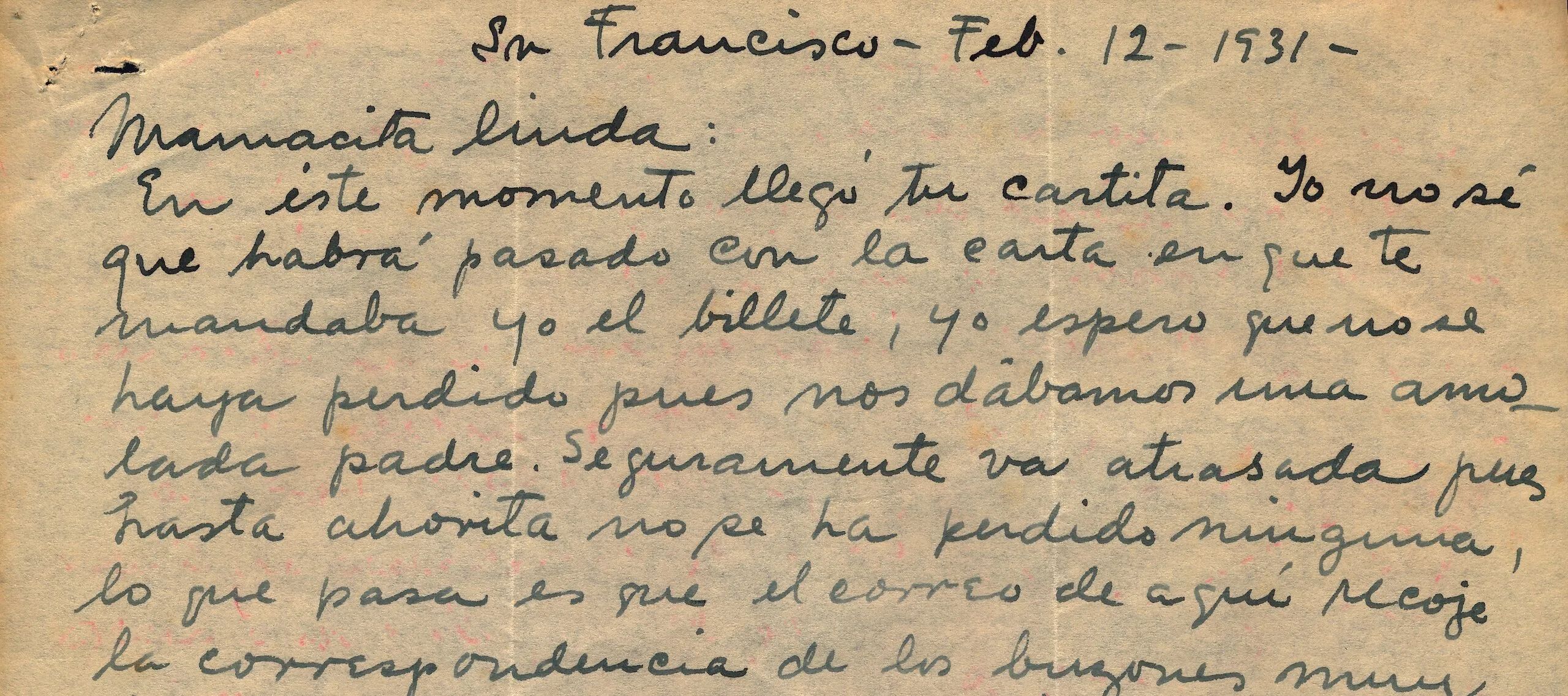 A letter, opening with "Mamacita Linda," written in dark ink on a yellowed sheet of paper.