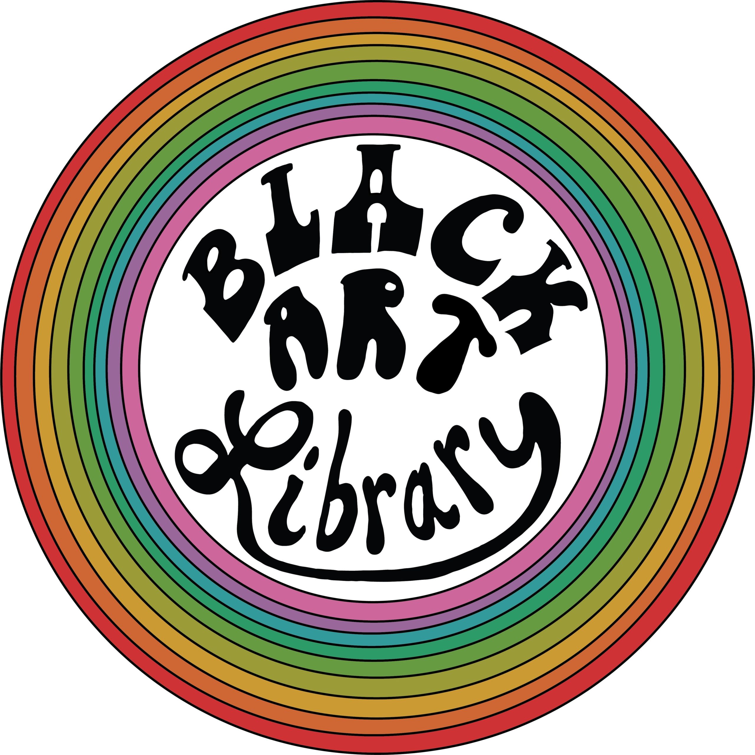 An illustration of colorful circles and black text in the middle, reading "Black Art Library."