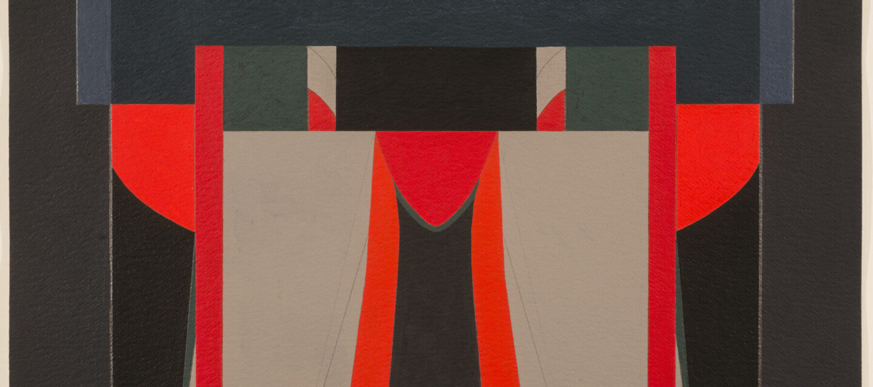 A symmetrical abstract composition of geometric shapes.
