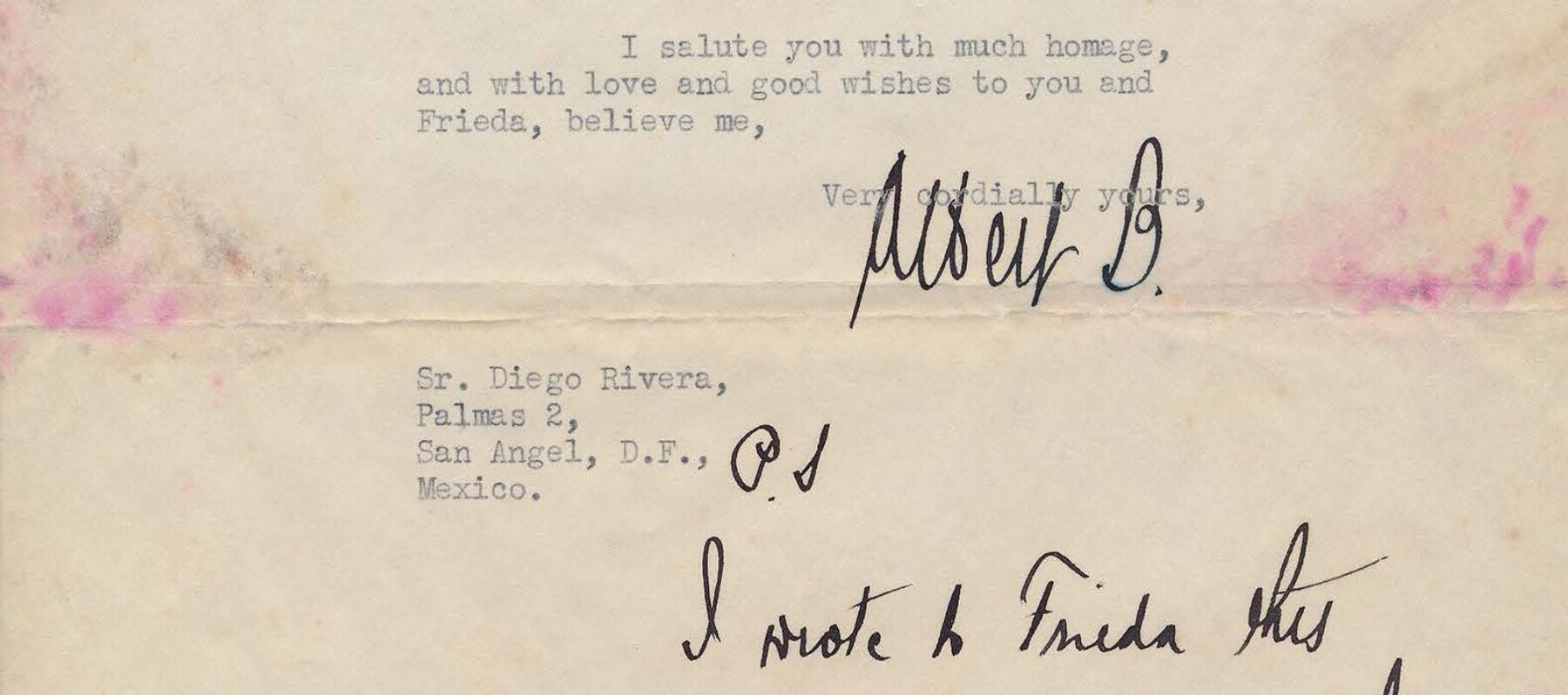 Typewritten letter on yellowed paper with handwritten notes.