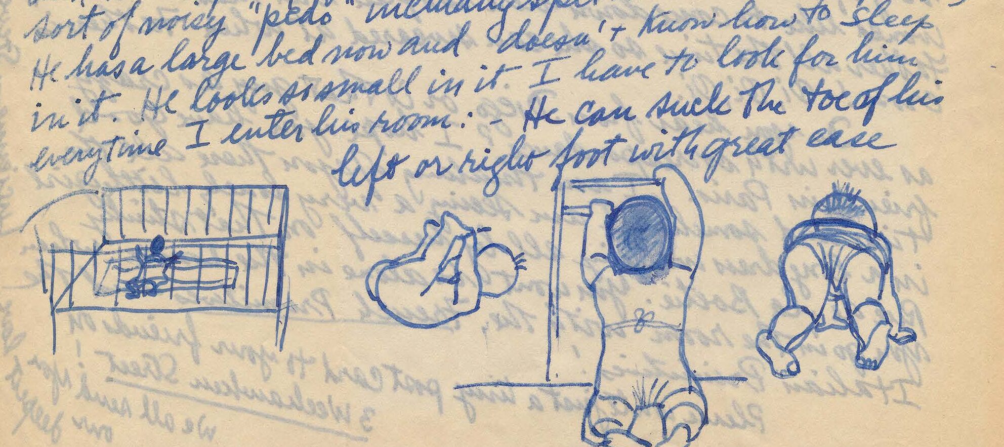 Handwritten letter on yellowed paper with drawings.