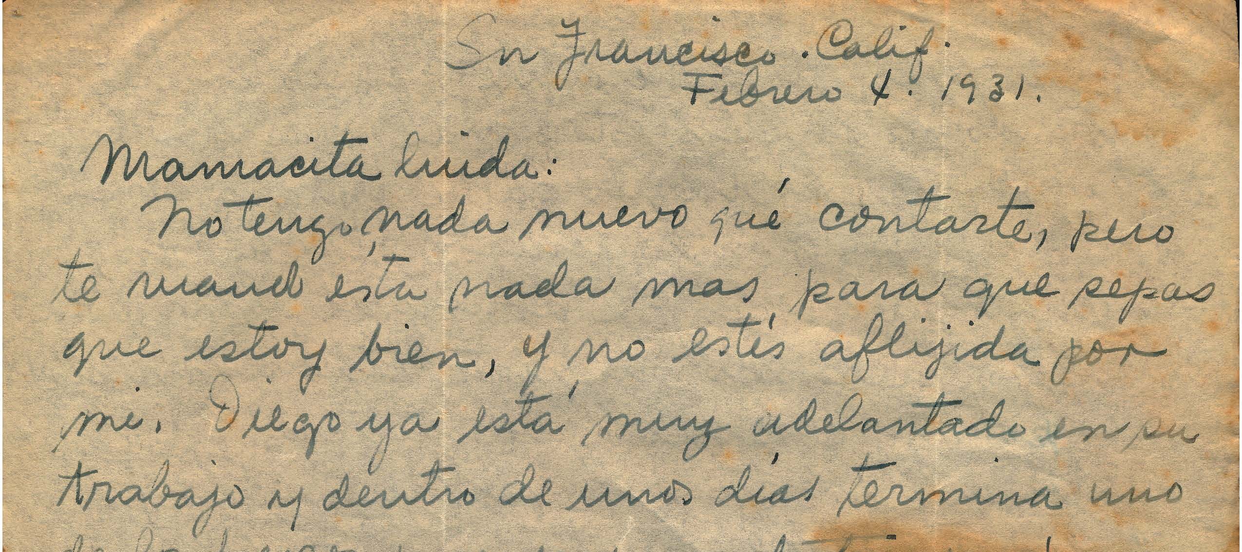 Handwritten letter on yellowed paper with red and brown staining.