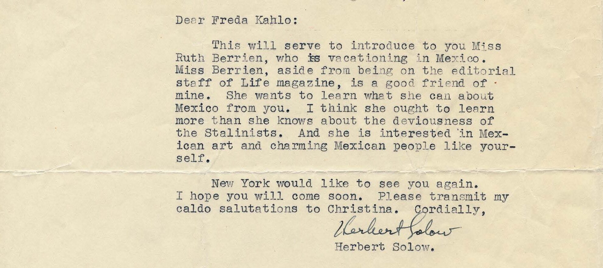 Typewritten letter on yellowed paper.