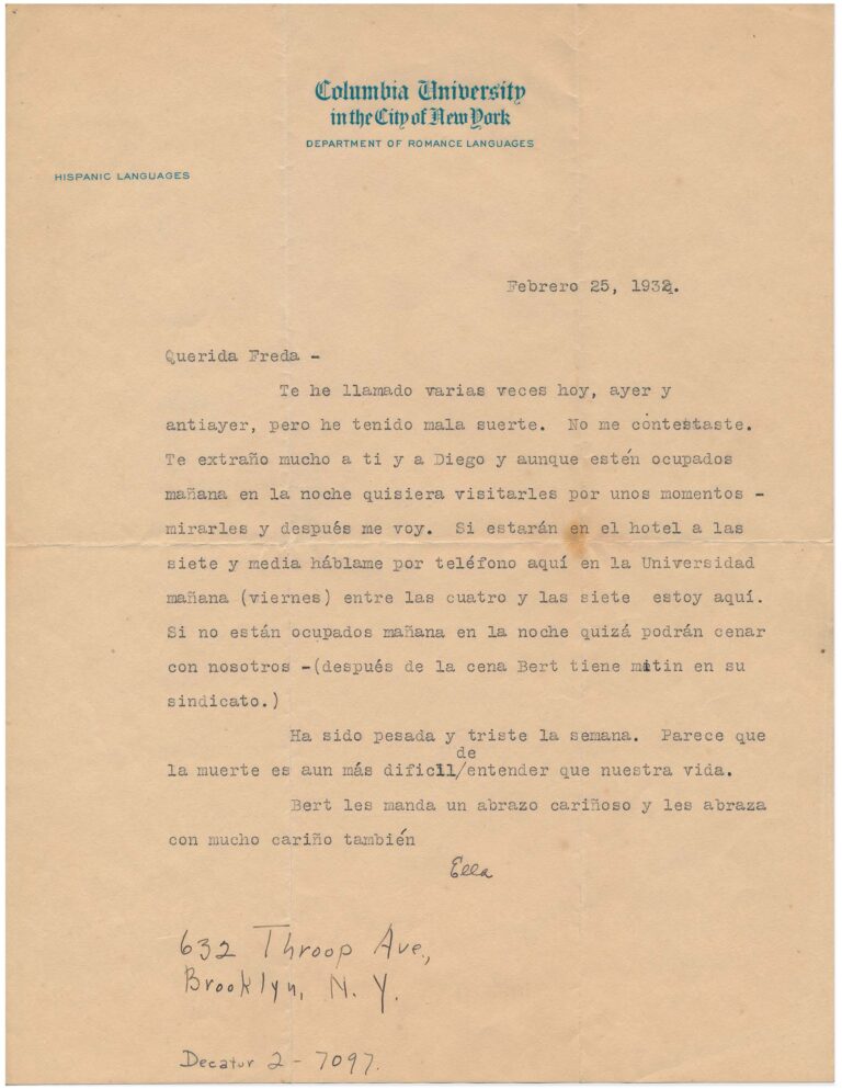 Typewritten letter on yellowed stationery paper with handwritten address at the bottom.
