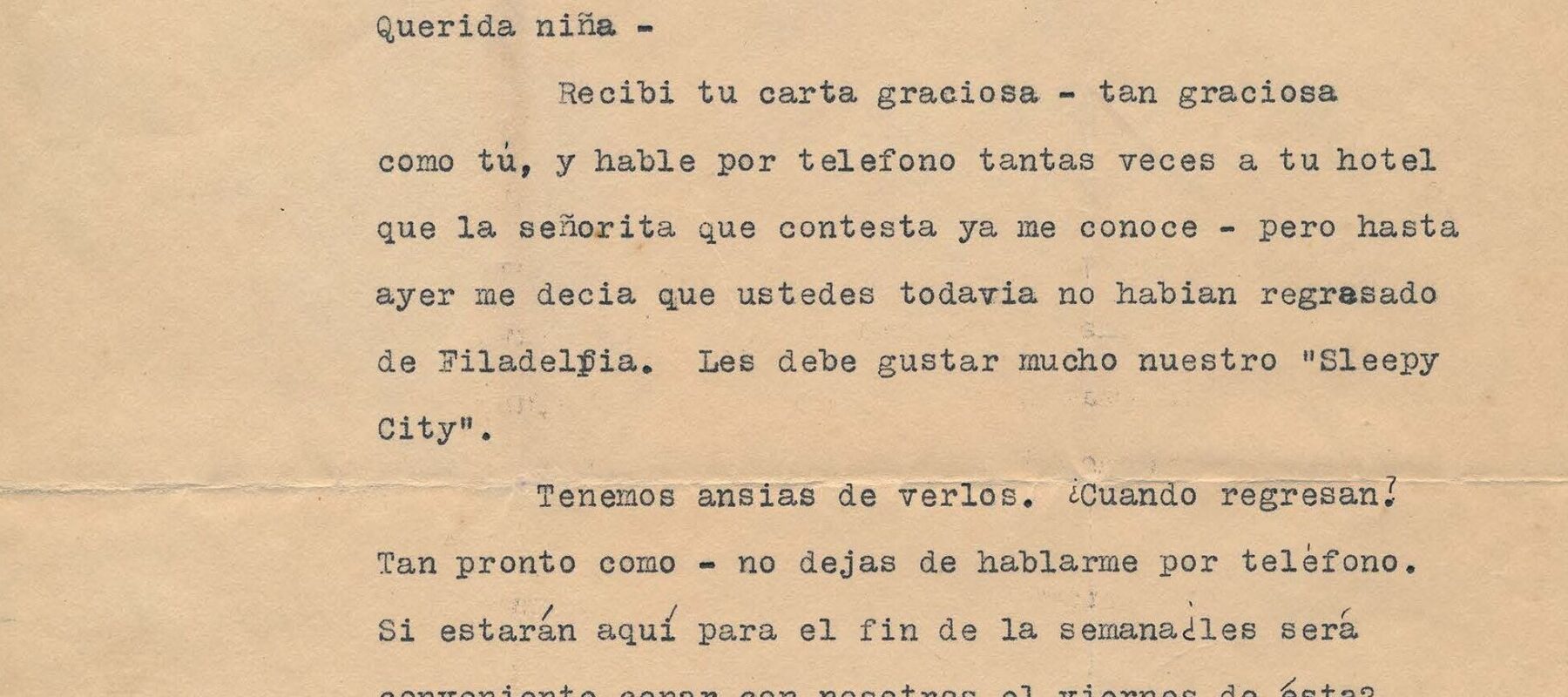 Typewritten letter on yellowed stationery paper. The adress is handwritten on the bottom of the page.