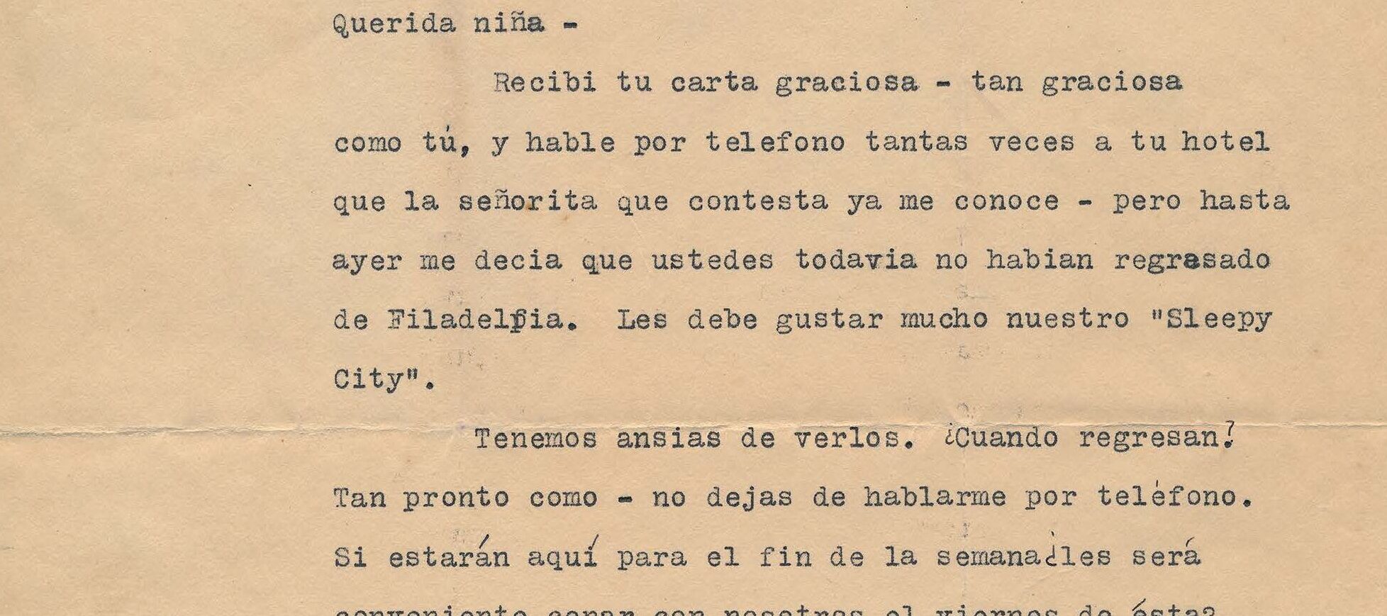 Typewritten letter on yellowed stationery paper. The adress is handwritten on the bottom of the page.