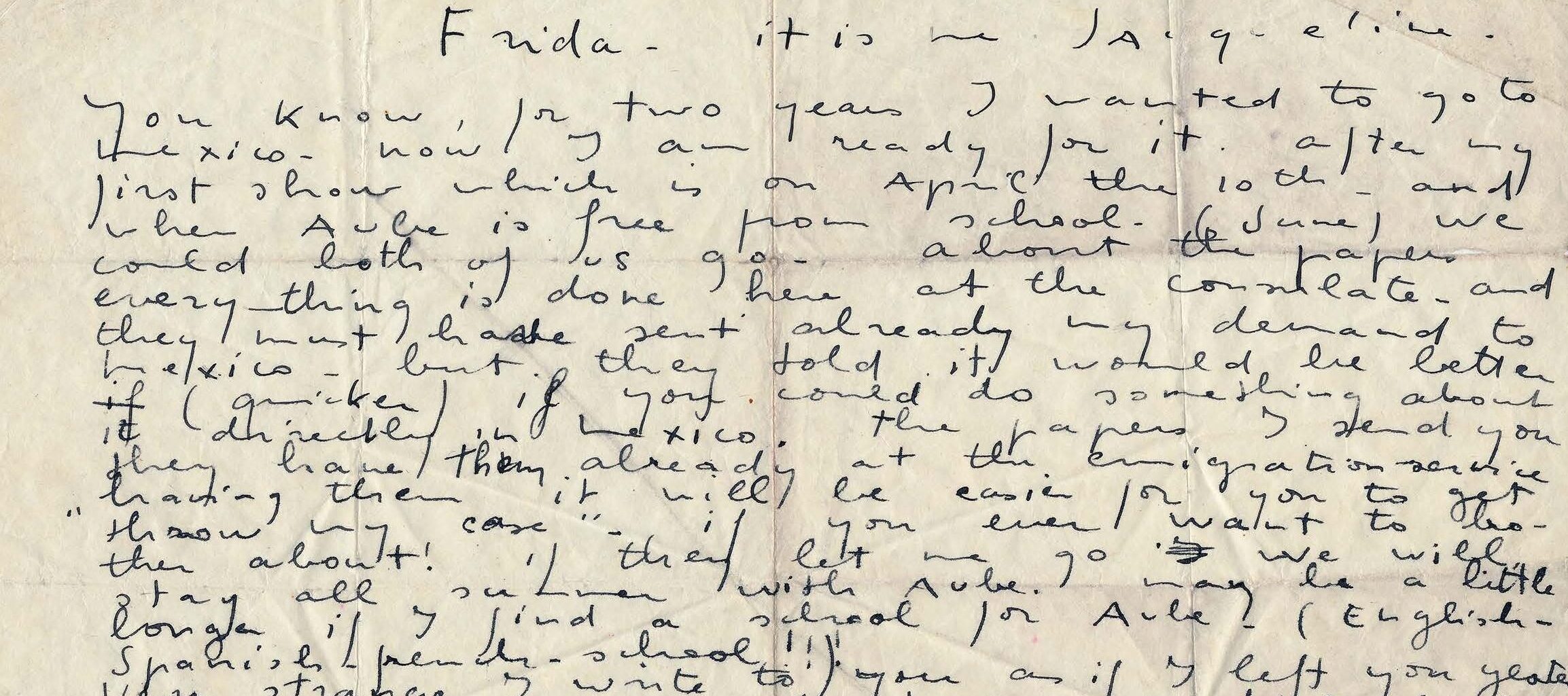 Handwritten letter written horizontally in cursive on yellowed paper with fold lines visible.