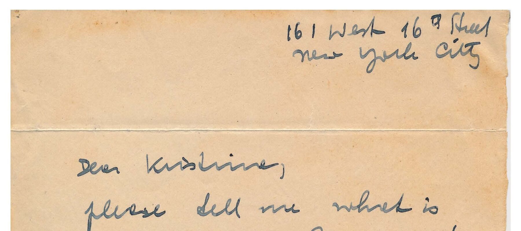 Handwritten letter on thin, yellowed paper. A piece of the paper is ripped off on the left side.