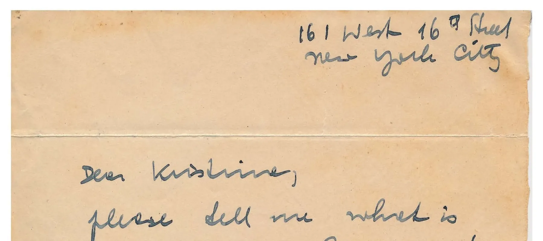 Handwritten letter on thin, yellowed paper. A piece of the paper is ripped off on the left side.