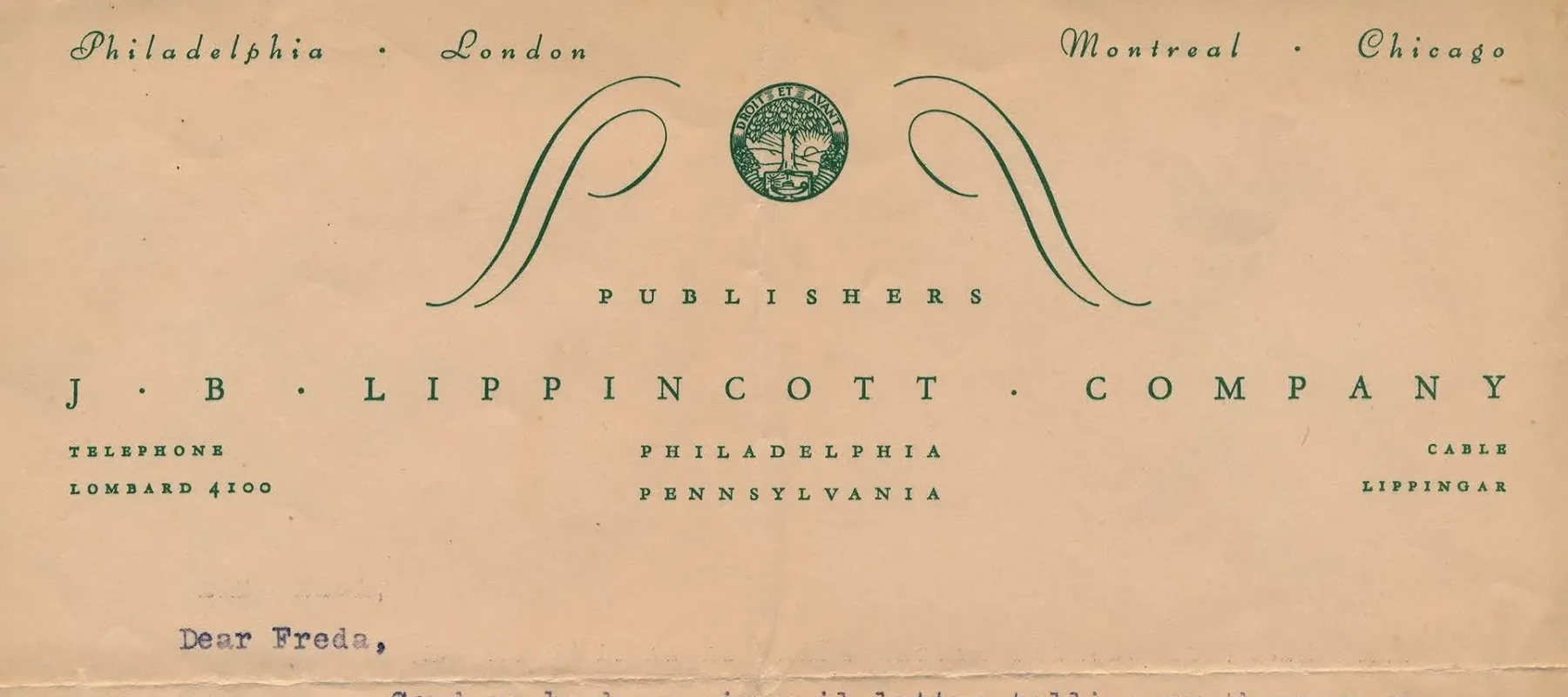 Typewritten letter on yellowed stationery paper.