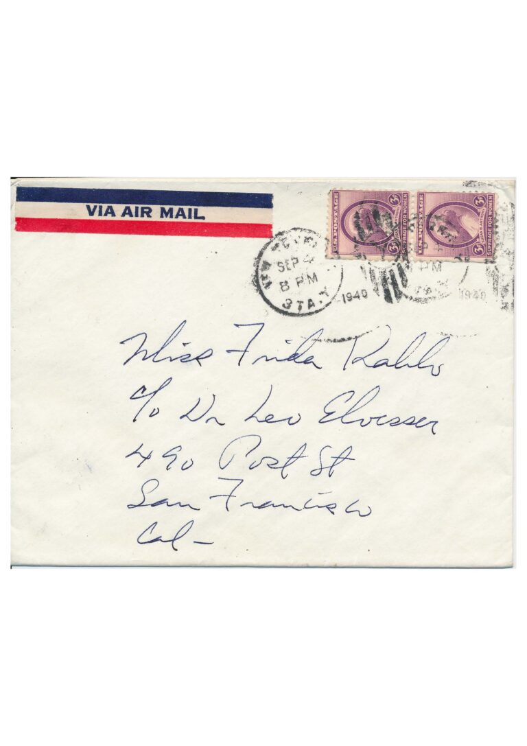 Enevlope with handwritten address, two stamps, and a
